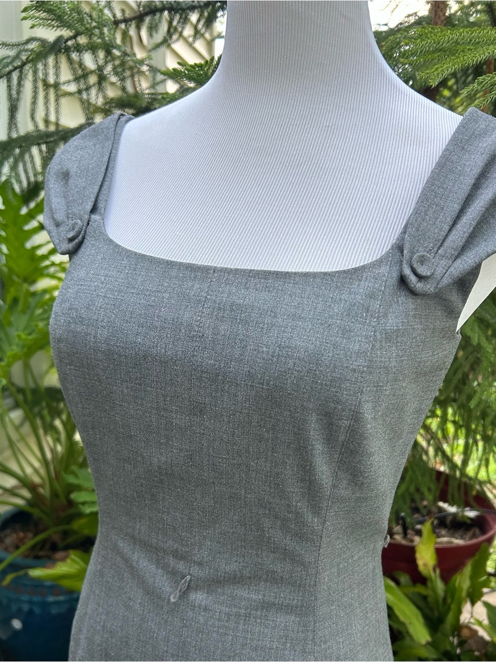 Square Neck Tailored Sheath Dress in Heather Gray